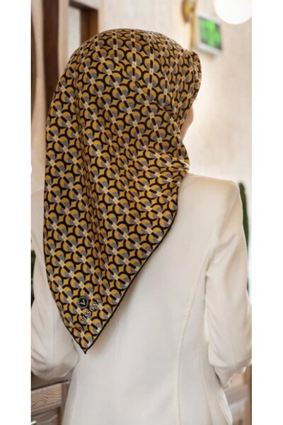 Vissona Tivil Silk Scarf 60779 - 10 - 0011 - 0001 Gold - Black Geometric Pattern