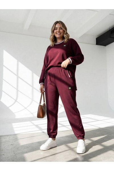 Koza Butik طقم بدلة رياضية نسائية كبيرة الحجم بأكمام طويلة وألوان متباينة 8313-27