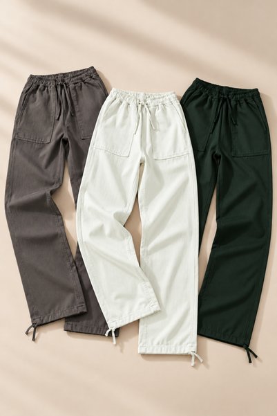 COMBİNE MİCHAİL Women's 3-Piece Casual Pants with Elastic Waist