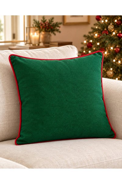 NUNA'S Atelier Christmas Themed Green Throw Pillow Cover |   Red Piping Decor...