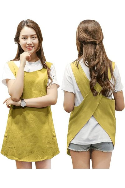 KKTOCHVC Shortened Design Apron, Japanese Style Apron with Pockets, X Cross H...