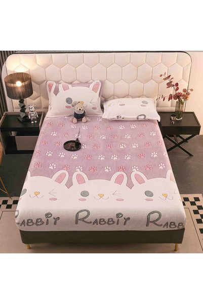 OEM Bed cover with Stretchy, cocolino, 230x250 cm, 2 Pillow, bunnies