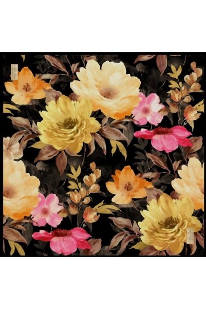 LA BOUTIQUE Tivil Pure Silk Scarf 2375 02 Μαύρο σχέδιο λουλουδιών