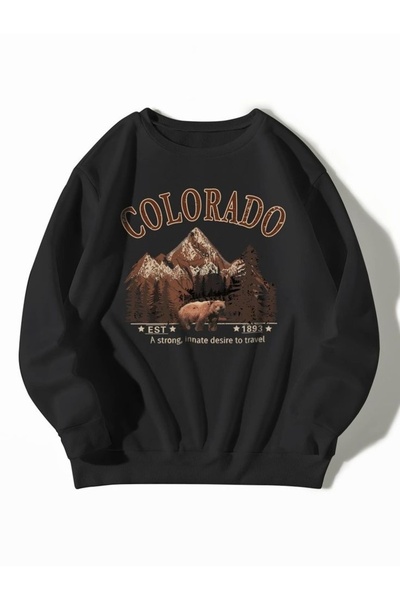 Vordevia Colorado Printed Cotton 3 Thread Ribbed Crew Neck Oversize Sweatshirt