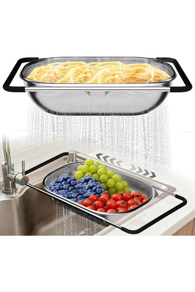 TERRIFI Over the Sink Colander, Strainers and Colanders, Expandable Fine Mesh...