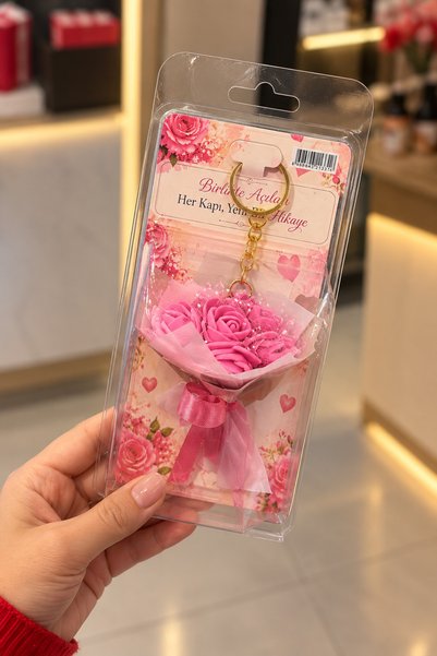 Generic Brand Pink Rose Bouquet Keychain Boxed Decorative Gift Romantic Gift ...