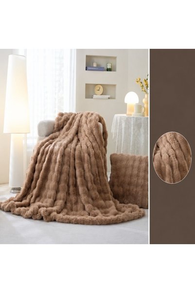 OEM Одеяло от екологична изкуствена кожа тип чинчила, 200x230 см, бежово, CMI06