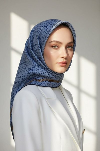 Vissona وشاح تيفيل الحريري DGN50281 - 11 - 0030 - 0001 أزرق فاتح أسود بنمط زه...