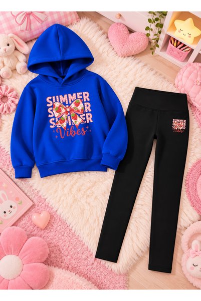 LORVEX Girl's Hooded Sweatshirt, Straight-Leg Leggings Set, Printed 3-Yarn Ra...