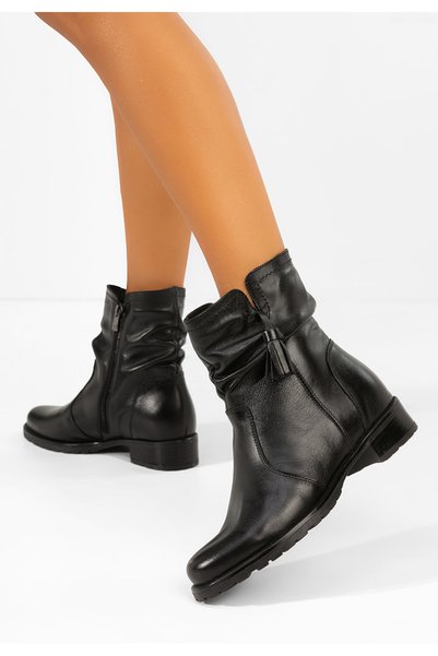 B T Shoes Γυναικείες δερμάτινες μπότες Κρίστιν μαύρες