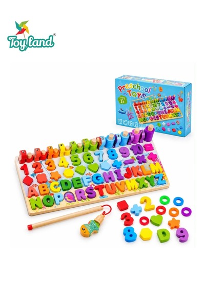 TOY LAND Wooden Alphabet and Number Puzzle Board for Kids, Magnetic Fishing G...