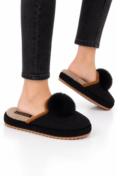 Jagulep Women's Warm Plush House Slippers Black