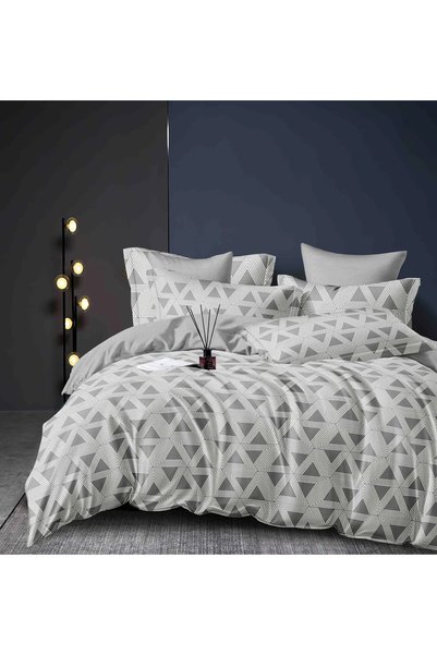TOSKI Set Lenjerie de Pat Dublu Finet, 6 Piese – Model Geometric, Cearceaf Pi...