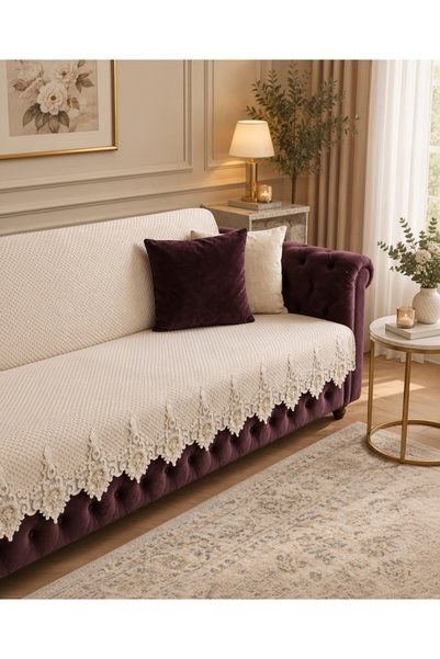 DECORA CASA HOME COLLECTİON Lace Sofa Cover Stain-Resistant Stylish Sofa Cove...