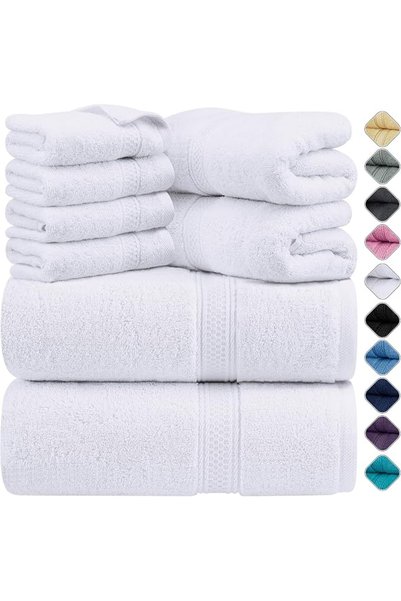 Utopia Towels طقم مناشف فاخر من 8 قطع، 2 منشفة استحمام، 2 منشفة يد، و4 مناشف ...