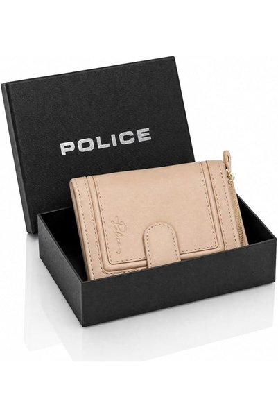 Police Roma Women's Genuine Leather Wallet, Camel Vertical Wallet with Tab Cl...