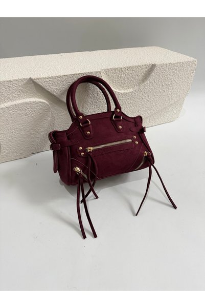 Mia Collection Clara Model El Ve Kadın Omuz Çantası Süet Çanta Bordo