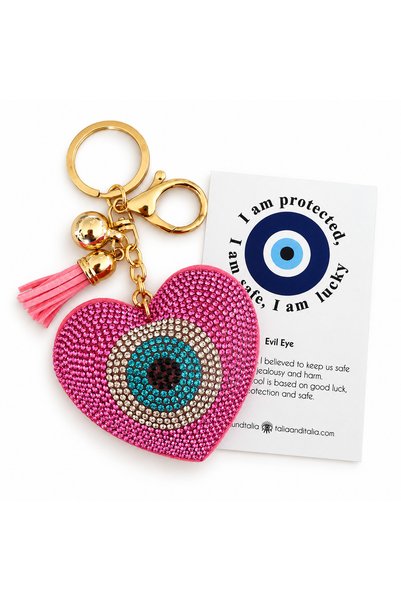 Talia&Talia Crystal Stone Heart Evil Eye Beaded Keychain and Bag Accessory