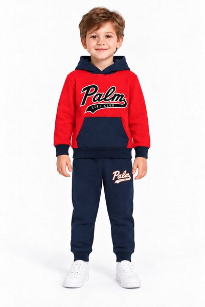 PALM LIFE 46810-26 Boys' Club Printed Hooded Kangaroo Pocket Sweatshirt and S...