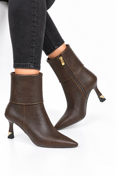 Jagulep Women's Cold-Proof Heeled Boots (6cm) Brown