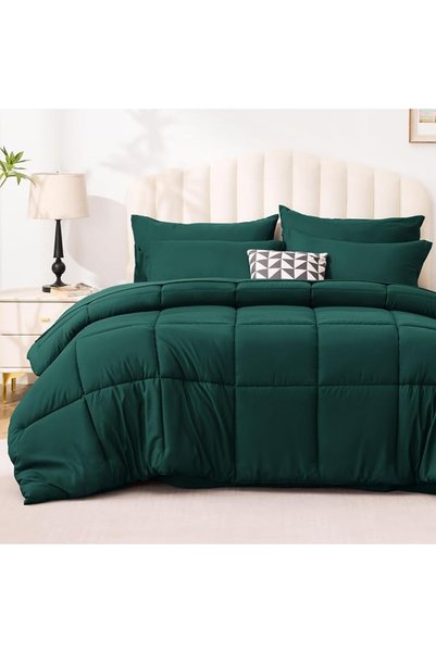 Love's cabin Queen Comforter Set Beige, 7 Pieces Queen Bed in a Bag, All Seas...
