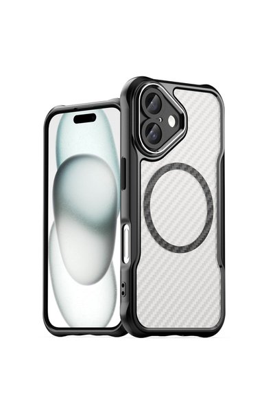 XGSM Husă iPhone 16, Hibridă Fusion Carbon, Compatibilă MagSafe, Negru