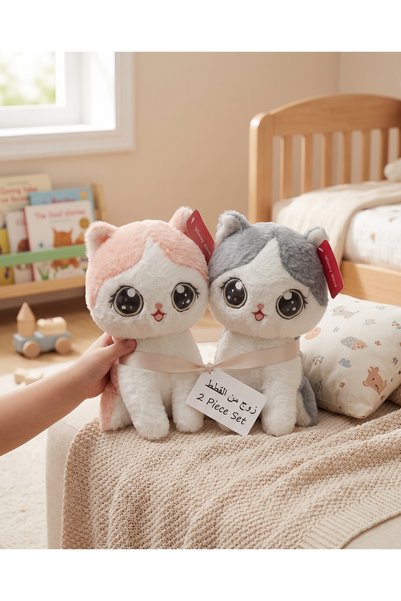 wafra store Soft Plush Cat Dolls Set (2-Piece Pair) in Pink and Grey - 25cm S...