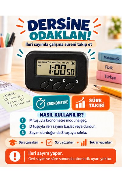 Genel Markalar Dijital Masa Saati Kronometreli Alarmlı Öğrenci Ders Çalışma S...