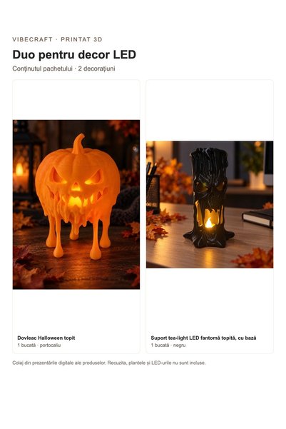 OEM Pachet Halloween: dovleac topit și suport fantomă pentru LED, printate 3D...