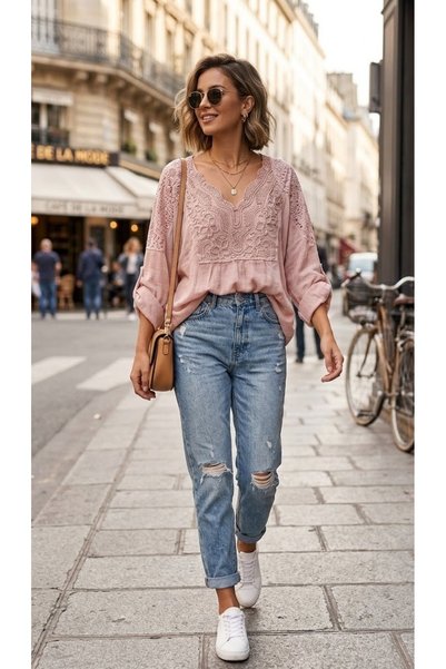 Fibula Otantik Oversize Pamuk Triko İpek Güpürlü İtalyan Soft Bluz 36-38-40-4...
