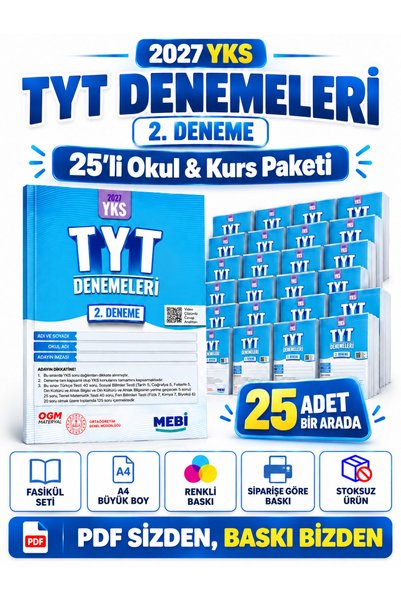 Modus Yayınları 2027 YKS Mebi TYT 2. Deneme 25'li Okul Kurs Paketi A4 Renkli ...