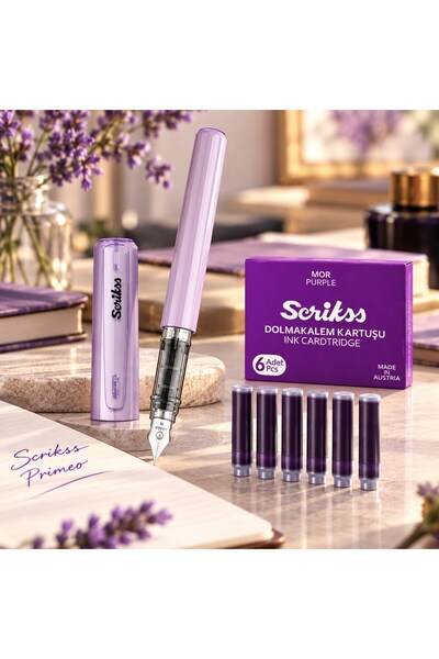 Art & Art Scrikss Primeo Dolma Kalem Lila + 6 Adet MOR Dolma Kalem Kartuşu