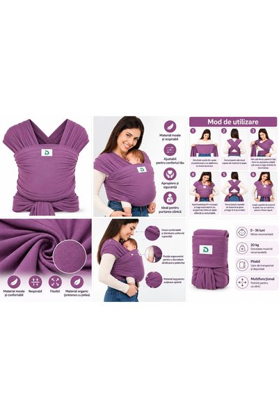 OEM Marsupiu ergonomic pentru bebeluși, tip wrap, reglabil, respirabil, multifuncțional, pliabil, 0-36 luni, capacitate maximă 20 kg, Mov