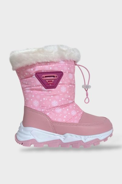 Jagulep Water Repellent Adjustable Lace-Up Fur Girls' Boots Pink