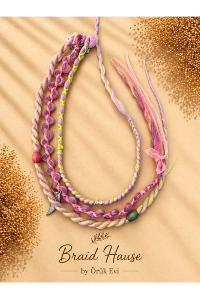 ÖRÜK EVİ Pastel Renkli Çıtçıtlı Örgü Saç Aksesuarı 40–50 cm – Boncuk ve Metal...