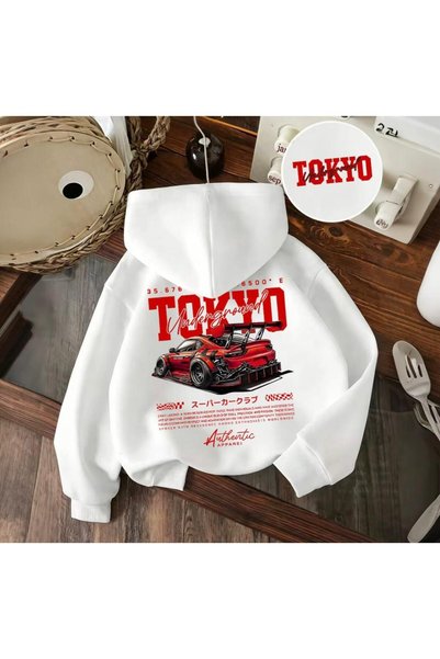 NIGRUM PARDUS Hooded Tokyo Back Printed 100% Cotton 3 Yarn Oversize Boys' Swe...