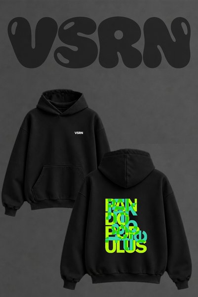 VSRN سويت شيرت أسود كبير الحجم بطباعة على الظهر من Pakulus Tipografi Design