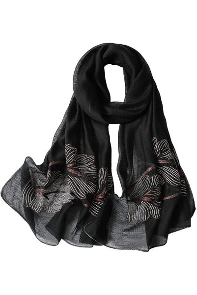 GENERAL WINCESS YU Women Mulberry Silk Scarf Lightweight Embroidered Floral S...
