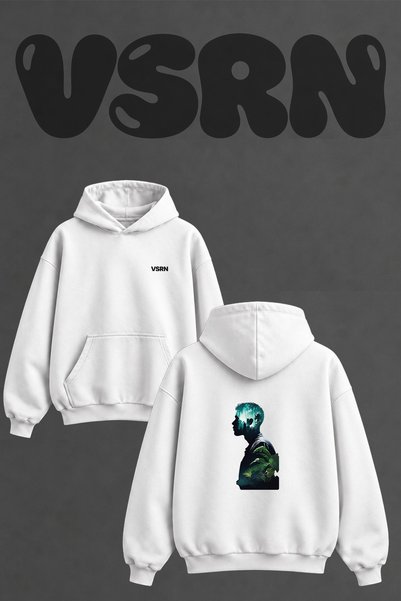 VSRN سويت شيرت أبيض كبير الحجم بطبعة على الظهر من Forest Man Design