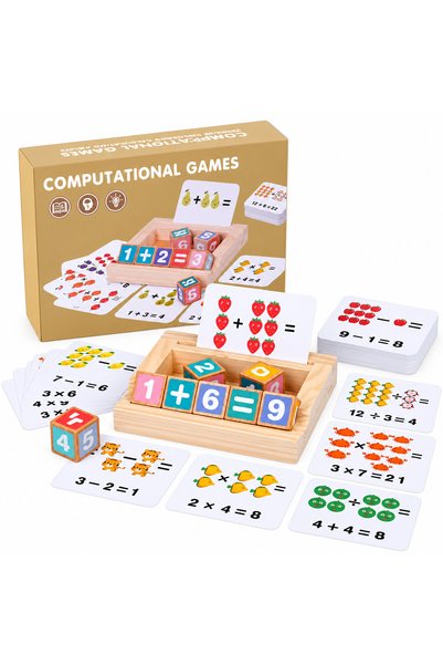 Stuniko ® Joc Educativ Matematic din Lemn pentru Copii, Montessori, 53 Cardur...