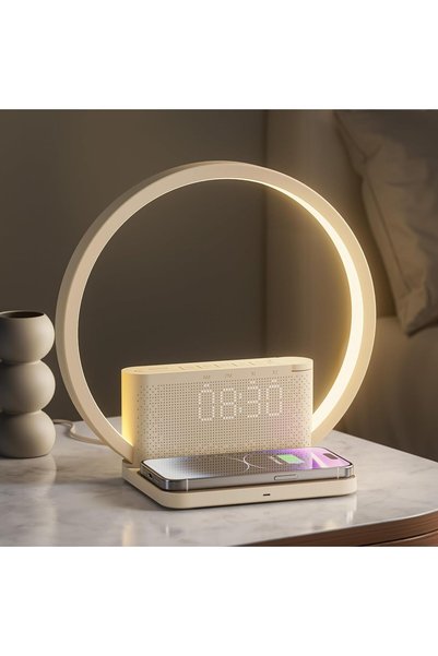 blonbar Ceas deșteptător cu încărcător wireless, lumină de trezire, ceas deșt...