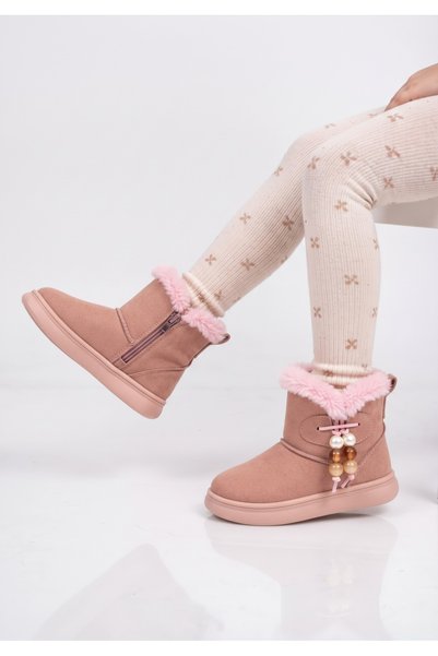 PATİK BEBE KIZ ÇOCUK PEMBE RENKLİ İÇİ KÜRKLÜ HAFİF VE ESNEK BONCUK DETAYLI KAYMAZ TABANLI ŞIK BOT