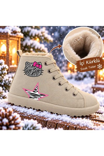 amazoondesing Printed Children's Beige Winter Boots with Plush Fur Inside and...
