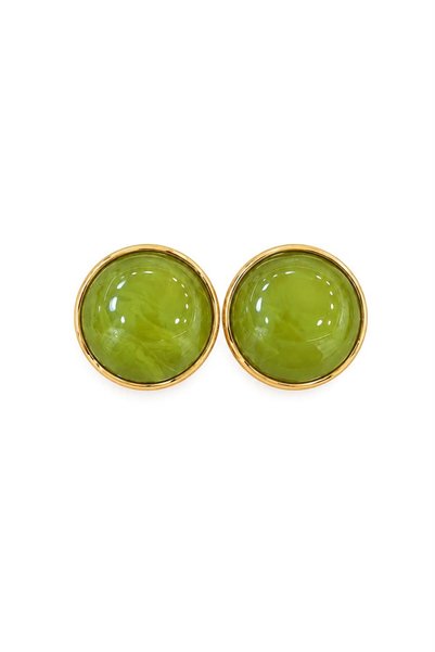 Charmist Margo Round Acrylic Stone Gold Framed Steel Earrings - Green