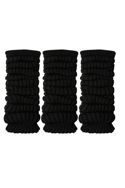 Şerife Hanım Women's Black Ribbed Knit Leggings Set of 3 |   97% Cotton 3% Po...