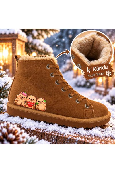 amazoondesing Printed Children's Beige Winter Boots with Plush Fur Inside and...
