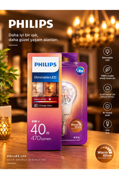Philips 232LAMP LED P48 6w=40w 470 Lumen/Dim Edilebilir Warmglow -Dimmable/E1...