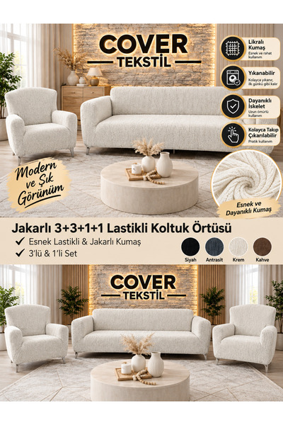 COVER TEKSTİL 3+3+1+1 Sofa Set Cover Sofa Cover 3+3+1+1 Bohemian Fabric