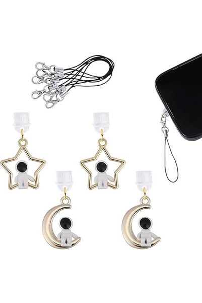 Axylar 4Pcs Type C Dust Plugs with Charms, Cute Astronaut Star Moon Design US...