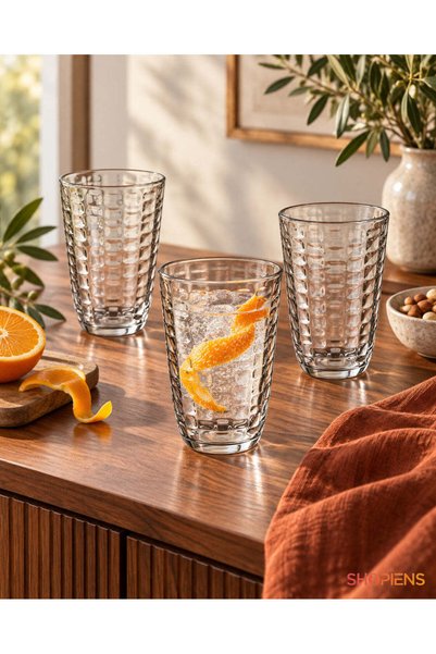 SHOPIENS Set 3 Pahare Cu Model Fagure 390 ml Shopiens®